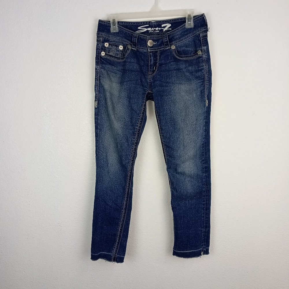 Seven7 Skinny Jeans Women's Size 29 Raw Hem Medium Wash Blue Denim Stretch Logo